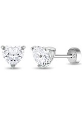 nice silver cubic zirconia 4mm heart stud baby earrings